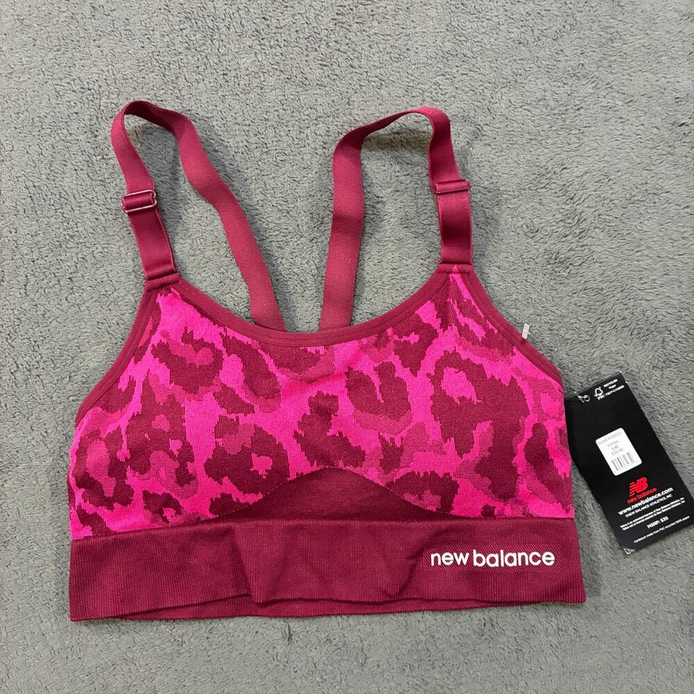 New Balance Vortex Pink Leopard Medium Impact Seamless Sports Bra Women's Size L